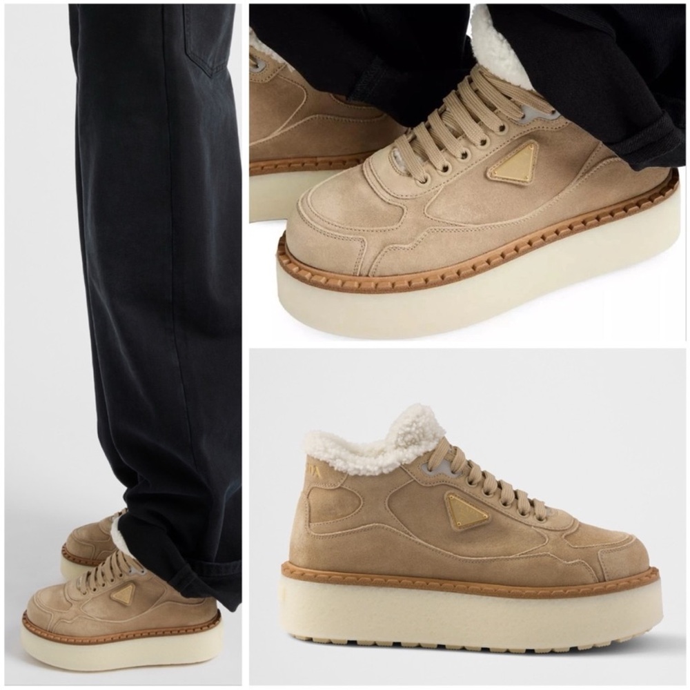 New Prada Suede Mid-Top Sneakers $1,370 35.5